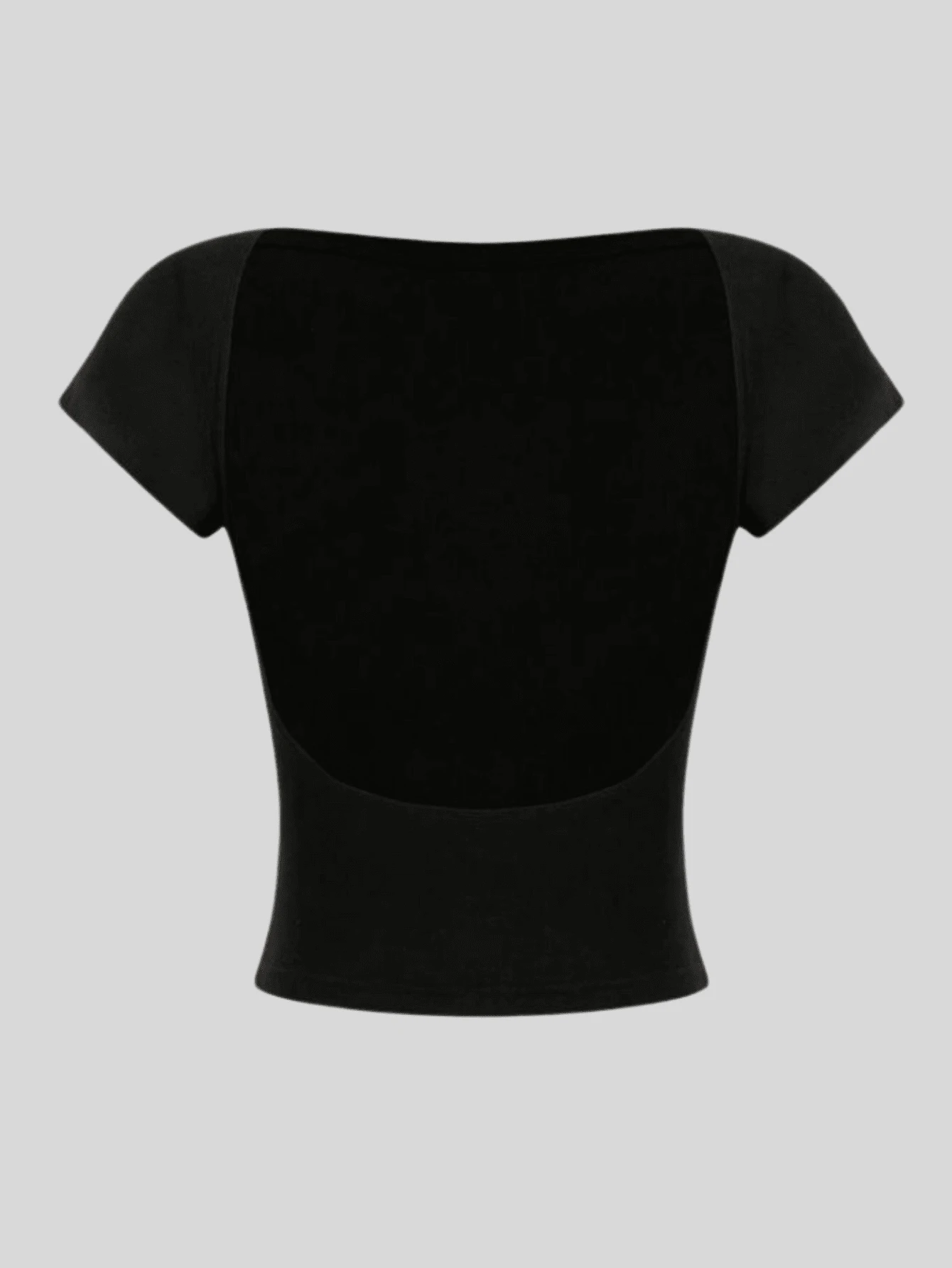Backless Blouse Fitted Modeling Baby Tee Cropped Open Back Women's Suplex Top Basic Women's Backless Cropped Short Sleeve High Quality Polyamide Top - 黑色 - 查看 1