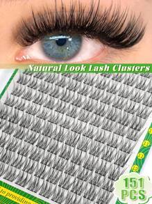 151 piezas Conjunto de extensiones de pestañas individuales con tallo ancho, con apariencia natural y efecto rizado y de larga duración, súper ligero y reutilizable. Kit de extensión de pestañas falsas segmentadas para uso personal en casa o en movimiento para la vida diaria, bodas, citas y Día de San Patricio