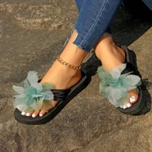 Women's Flower Flip Flops, Thick Sole Anti-Slip New Beach Sandals For Summer - Black - View 4