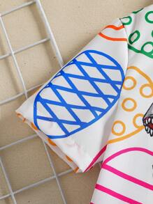 2pcs Young Boy Cartoon Dinosaur & Easter Egg Print Lapel Button-Front Short Sleeve Shirt + Shorts Set, Fashionable Outfit For Casual, Outdoor, Easter Party, Spring/Summer