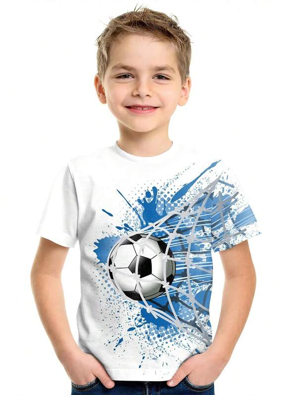 Tween Boy Casual & Fashionable Cartoon Graphic Round Neck Short Sleeve T-Shirt, Outdoor Wear,All Season Hot Selling Item