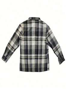 Plus Size Women's Classic Plaid Lapel Long Sleeve Blouse Spring - Black and White - View 2