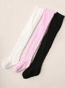 3 Pairs Girls Solid Color Heart Patterned Mesh Leggings, Suitable For Everyday Wear - Multicolor - View 4