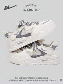 1 双女式系带厚底运动鞋，舒适防滑减震休闲运动户外低帮鞋 - 灰色 - 查看 2