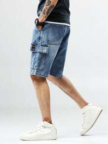 Idopy Men`S Street Hip Hop Denim Cargo Shorts Jeans With Multi Pockets - Blue - View 2