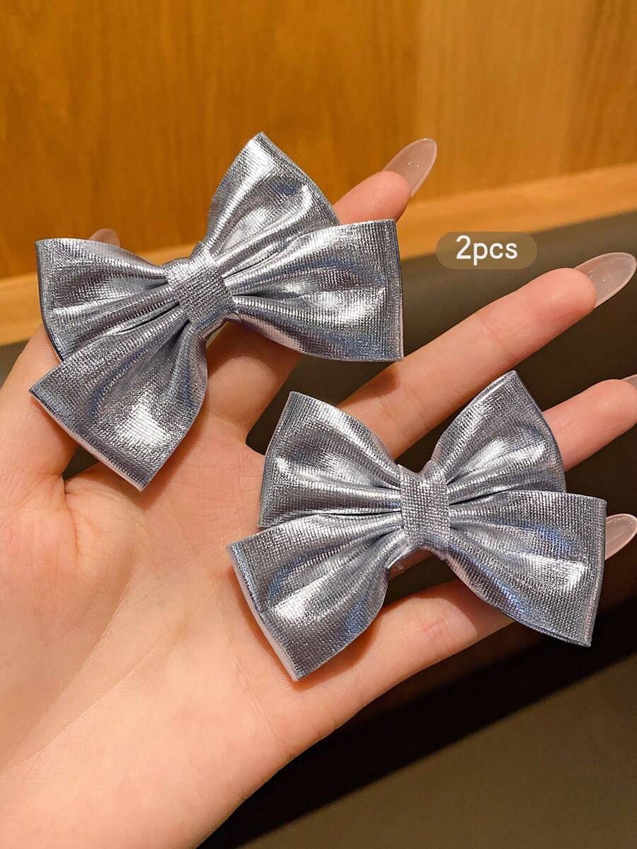 2 Silver Bow Hairpins, Stylish And Sweet Hairpins, Suitable For Daily Use Hair Accessories - Silver - View 1