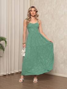 Long Dress With Straps And Loose Cups - 灰綠色 - 查看 1