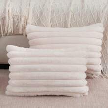 Faux Fur Cozy Soft Striped Decorative Throw Pillow Covers,Velvet Pillowcase Cushion Case For Sofa Couch
