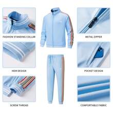 Conjunto de chandal para hombres, chándal de entrenamiento para hombres, ropa de sudadera - Celeste - Ver 3