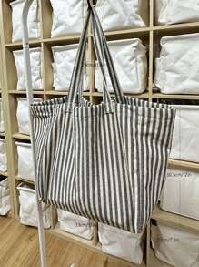 Striped Casual Large Capacity Simple Shopping Vacation School Tote Bag, School Supplies, School Bag, School Handbag, School Tote Bag, School Bookbag, Back To School Bags, Lightweight, Portable, Foldable, Classic Casual, Suitable For Teen Girls Women College Students, Perfect For Back To School, First Day Of School, Holiday, Beach, Tote Bags For Women, College Essentials - Black and White - View 7