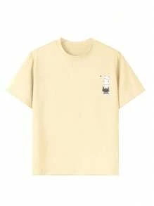 Tween 女童休闲猫咪印花圆领短袖 T 恤夏季上衣 - 杏色 - 查看 4