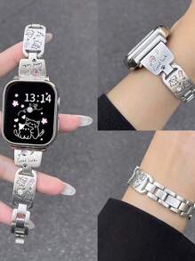 1 pieza Banda de reloj de Apple de mujer de lujo de aleación con diseño de gato de rhinestone plateado, se ajusta a 38mm/40mm/41mm/42mm/44mm/45mm/46mm/49mm, compatible con Ultra/SE/S10/S9/8/7/6/5/4/3/2/1, de moda y versátil, regalo para el Día de San Valentín y Acción de Gracias