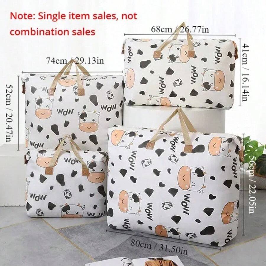 1pc Print Zipper Quilt Storage Bag Zipper Large Capacity Packing Bag Double Handle Moisture-Proof Clothes Quilt Storage Bag - Black and White - View 1