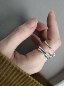 BALMORA 1pc 925 Sterling Silver Heavy-Duty Multi Circle Line Ring With Simple, Fashionable And Personalized Design For Women's Daily Wear, Party Jewelry Gift, Valentine's Day Gift