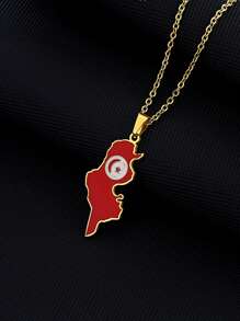 1pc Stainless Steel Tunisian Map Pendant Necklace, Personalized Oil Drop For Couples - Multicolor - View 3