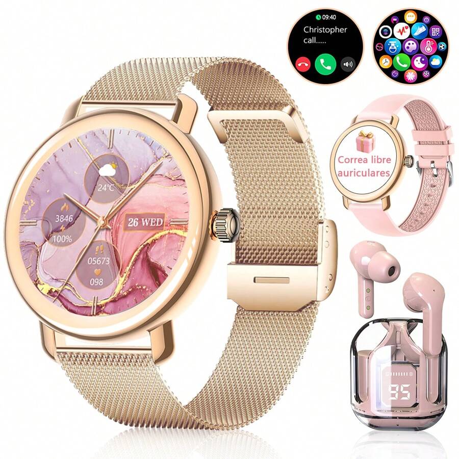 IP68 Waterproof Sports Smart Watch With Color Box Smartwatch For Ladies Men Gentlemen With Bluetooth Call Assistant Plus Bluetooth Earphone Pink - Gold - View 1