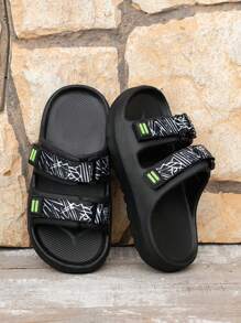 1 Pair Boys Fashionable Hook And Loop Design EVA Flat Sandals, Cute Open Toe Quick Dry Lightweight Non-Slip Summer Shoes, Suitable For Toddler And Little Kids