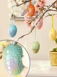 1/3/6/9 stuks glitterpaaseieren om op te hangen, kleurrijke paasei-ornamenten met pailletten, glanzende hangende eieren van schuimrubber, decoraties voor de paasboom, doe-het-zelf voor feestjes