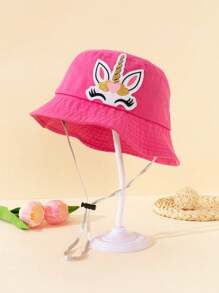 1 pieza Sombrero de sol con estampado de dibujos animados para niñas/niños mayores, sombrero tipo cubo de unicolor simple y ligero con circunferencia ajustable y cordón para el viento, adecuado para primavera y verano - 1PC - Ver 15