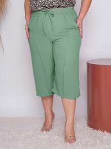 Women's Pantacourt PLUS SIZE Pants - Mint Green - View 3