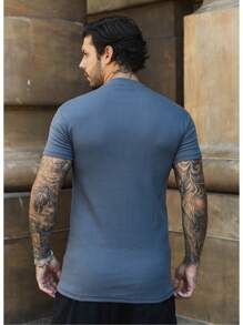 Slim Ribbed Plain Basic American Style Streetwear Fitted Ribbed T-Shirt - 鉛灰色 - 查看 4