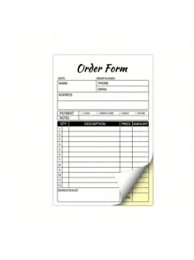 1pc Order Book, 2 Parts Small Business Carbonless Invoice Book, 5.5 X 8.3 Inches, Paperboard Receipt Book (50 Sets),School Supplies,Back To School - Multicolor - View 1