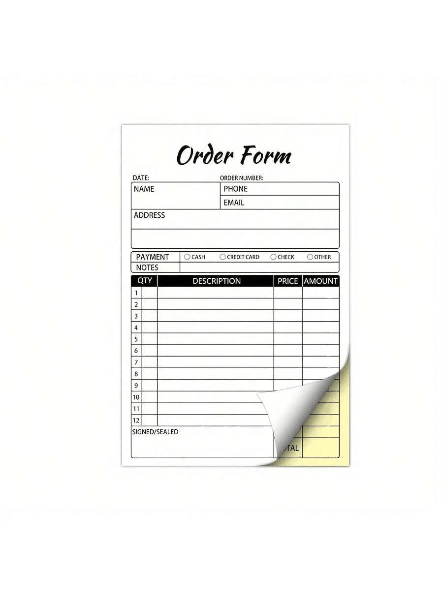 1pc Order Book, 2 Parts Small Business Carbonless Invoice Book, 5.5 X 8.3 Inches, Paperboard Receipt Book (50 Sets),School Supplies,Back To School - Multicolor - View 1