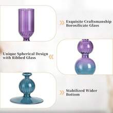 Portavelas de vidrio de colores: Juego de 3 portalámparas para velas rectas en degradado azul y morado, portalámparas modernos y únicos para centro de mesa, bodas y decoración del hogar - Degradado púrpura azulado - Ver 7