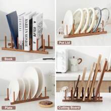 Vertical Bamboo Dish Rack, Utensil Drying And Storage Rack, Kitchen Drawer Organizer - Pot Lid Rack, Cabinet Space Saving Dish Rack - Cutting Board Drainer Rack, Can Hold Plates, Pot Lids, Bowls, Cups And Books, Kitchen Cabinet Organizer, Keeps Tableware Dry - Multicolor - View 12