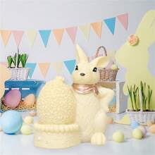Estatua de conejo de Pascua, bonito huevo de Pascua, conejo, cordero, figura de primavera, centro de mesa para el hogar - Amarillo - Ver 4