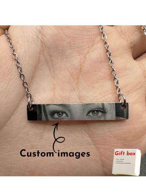 Custom Eye Photo Necklace Engraved Picture Stainless Steel Pendant Necklace Personalized Valentine's Day Gift Gold, Silver, Black, Blue Fashion, Retro, Simple Minimalist, Unisex, Punk Custom, Personalized, Unique Suitable For Him/Her, Boyfriend, Girlfriend, Dad, Mom, Family, Friends, Pets, Grandparents, Daughter Anniversary, Birthday, Daily Wear, Dance, Father's Day, Mother's Day, Valentine's Day, Graduation, Wedding Valentines
