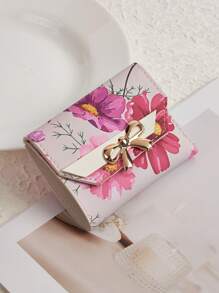 1 Girl's Colorful Printed Short Wallet, Coin Purse, Card Holder, Suitable For Daily Use And Party Use, The First Choice For Mother's Day Gifts - Pink Flower - View 4