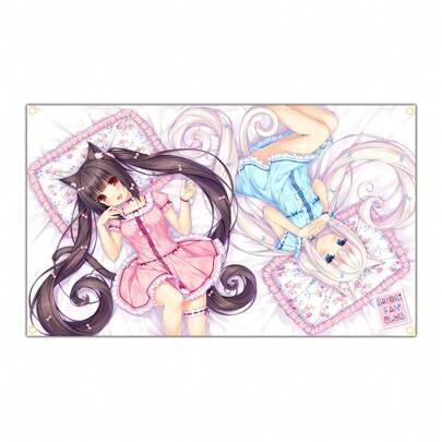 Rosa Kawaii Anime Skönhet Chocola Nekoparas Gobeläng Rolig Meme Flagga Väggdekor, Heminredning, Flaggor För Rosa Rum, Banderoller För Rum, Killar Man Cave, Modern Musikkonst Gobelängbanderoll Gåva