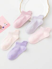 5 Pairs Spring And Summer Children's Thin Macaron Multi-Color Anti-Pilling Girls Pink Series Summer Solid Color Net Thin Boat Socks Heel Socks - Multicolor - View 14