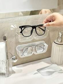 1 件装粘性壁挂式浴室储物架，用于放置眼镜和玻璃杯，塑料，无需电力，非常适合平面