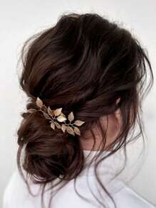 1PC Golden Leaf Hairpin Bridal Hair Accessories, Wedding Hair Accessories U-Shaped Hairpin Pin Hairpin, Beautiful Bridesmaid Hairpin, Leaf Hairpin Gold, Bohemian Style, Wedding Hair Accessories, Suitable For Brides And Bridesmaids Wedding Hair Piece Gifts