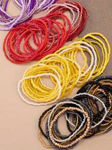 20pcs Bohemian White Series Rice Bead Layered Elastic Bracelet Set For Women - Red - View 4