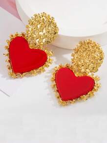 1 Pair Retro Colorful Resin Heart Plated Gold Earrings - Multicolor - View 12