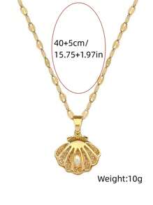 1pc 18K Gold Plated Stainless Steel Hollow Shell Pearl Pendant Necklace For Women Party