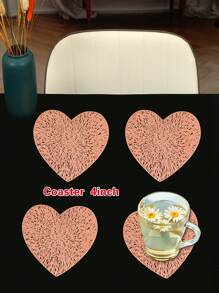 6/12pcs Heart Shaped Coasters, Suitable For Valentine's Day, Wedding, Party, Tabletop Decoration, Coffee Cup Mat, Thanksgiving, Easter, Christmas - Multicolor - View 6