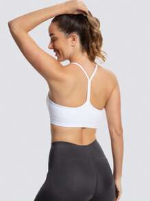 MathCat Y Back Sports Bra For Women, Padded Racerback Sports Bra Tank Top, Spaghetti Thin Strap Workout Yoga Bra - White - View 4