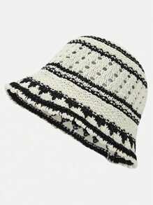 Japanese Style Foldable Breathable Bucket Hat, Handmade Patchwork Design, Summer, Versatile, Round Top, Hollow-Out Decor, Polyester Material - A - View 5