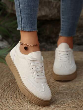 1 Pair Women's Lace-Up Sport Style Casual Trainers, Suitable For Hiking, Outdoor, Skateboarding, Daily Wear