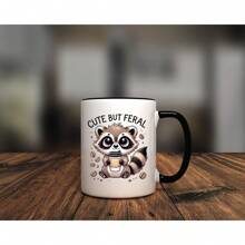 Cute Raccoon Coffee Mug, Cute But Feral Mug, Adorable Raccoon Cup, Coffee Lover Gift, Fun Animal Mug, Cute Gift Idea, Unique Coffee Cup - 11oz Ceramic Coffee Mug - Valentine's Day, Birthday,Woman's Day Gift, Easter Day Gift Idea For Dad Mom Friends Girlfriend Boyfriend