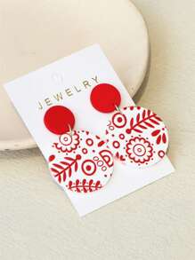 1 Pair Women Minimalist Floral Printed Resin Acrylic Round Elegant Cute Earrings