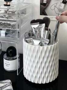 化妆刷架，360°旋转化妆刷收纳盒，5 槽塑料旋转铅笔收纳盒，梳妆台化妆品展示容器，浴室桌口红美容工具，梳子简约风格赋予这款旋转收纳盒多功能外观，可与任何办公室、家庭或学校装饰相结合。