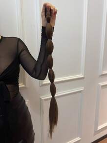 JENNIFER 18Inch Synthetic Long Straight Hair Natural Bubble Braid Plait Ponytail Wig With Rubber Band Natural Fashion - Natural Black - View 8