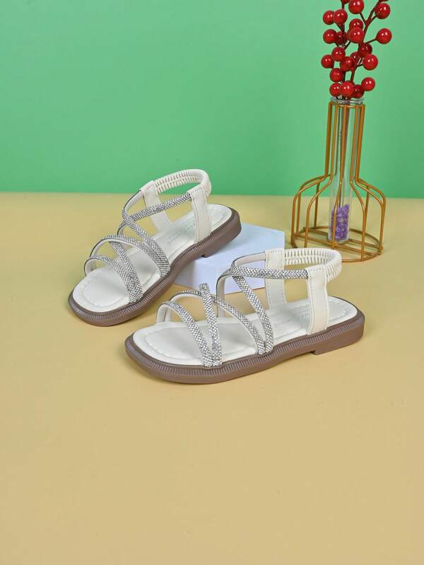 1 par de sandálias de strass ajustáveis elásticas de princesa para meninas de cor sólida