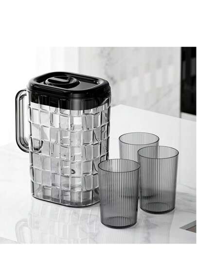 2L 高品质冷水壶，适用于家庭、办公室、户外使用，耐热塑料冷泡茶壶，饮水机玻璃水瓶套装，简约时尚，厨房和餐厅饮具，简约冰冷纹理设计