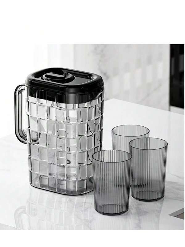 Jarra de agua de 2 L de alta calidad, para uso doméstico, oficina y exterior, tetera refrescante de plástico resistente al calor para infusiones frías, juego de dispensador de agua, diseño minimalista y de moda, vajilla de cocina y comedor, diseño texturizado y helado simple